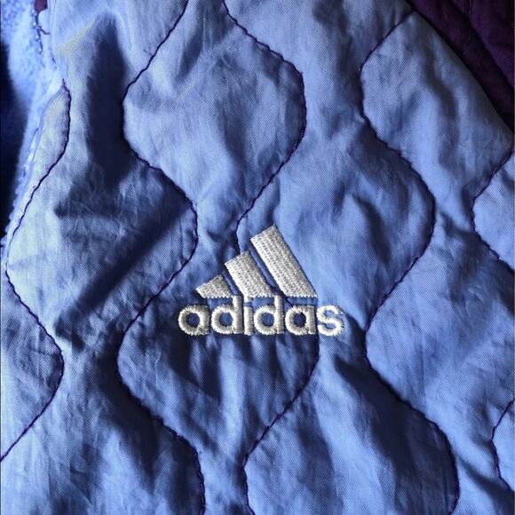 Adidas quited hooded reversible to fleece coat In purple & blue size XL - Picture 13 of 13